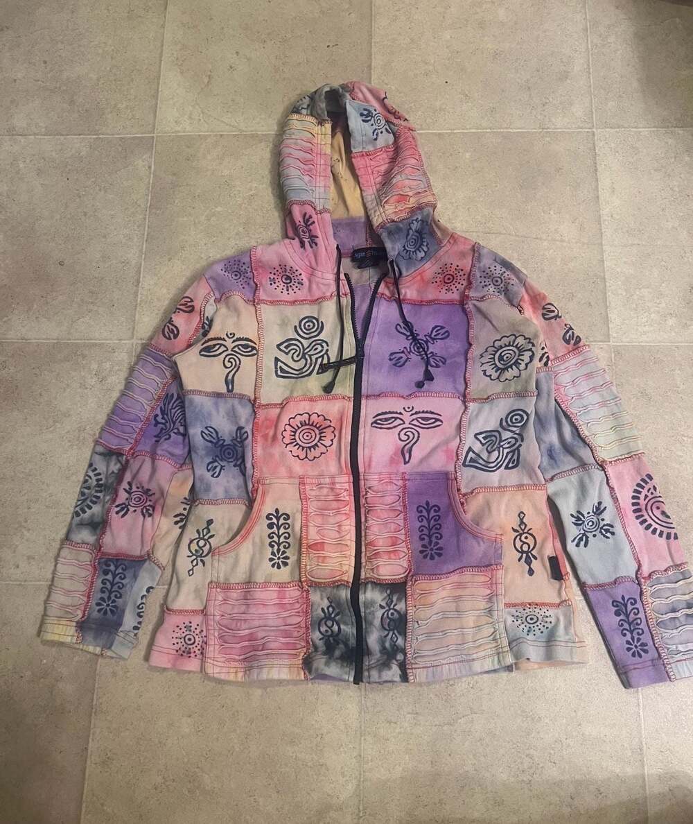 Agan Traders 100% Cotton Boho Patchwork Full-Zip Hoodie